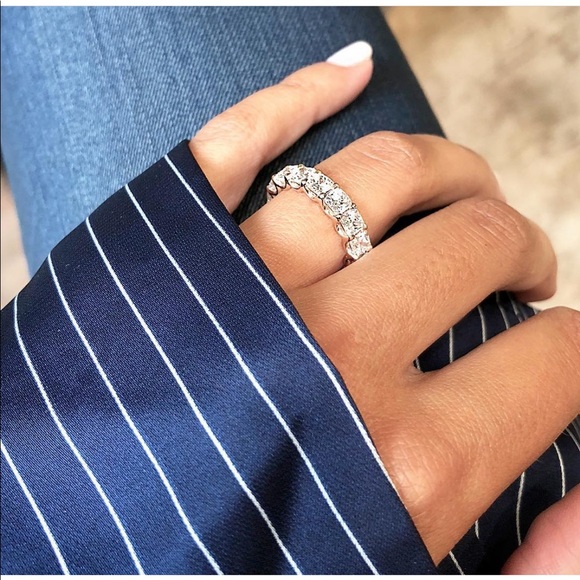 1CT CZ VVS1 Emerald Cut Eternity Wedding Band Ring - Picture 15 of 15